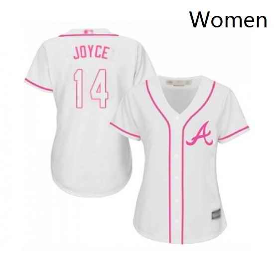 Womens Atlanta Braves 14 Matt Joyce Replica White Fashion Cool Base Baseball Jersey